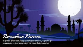 un póster para Ramadán con un Luna y el palabras Ramadán. vector