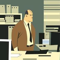 Worker man front of computer flat illustration vector