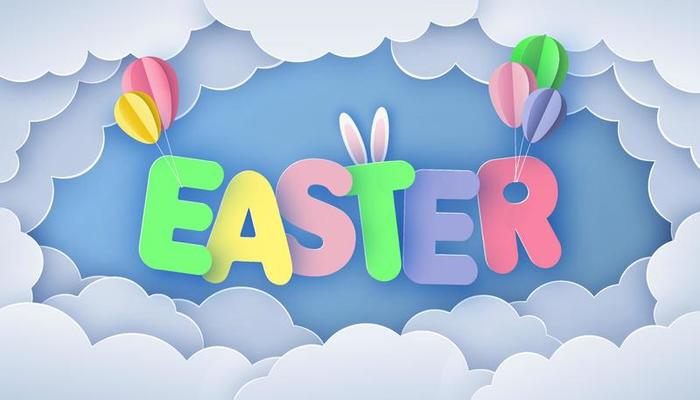 Happy Easter. Greeting card in paper cut style.