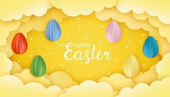 Paper art and kraft style Happy Easter greeting card. vector