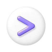 Math 3D icon. Purple arithmetic greater than sign on white round button. 3d realistic design element. vector