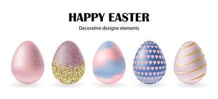 Set of coloful 3d Easter eggs with different textures. vector