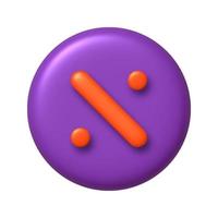 Math 3D icon. Orange percent sign on purple round button. 3d realistic design element. vector