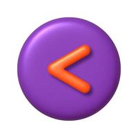 Math 3D icon. Orange arithmetic less than sign on purple round button. 3d realistic design element. vector