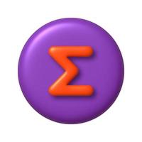 Math 3D icon. Orange sum sign on purple round button. 3d realistic design element. vector