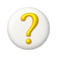 Golden question mark symbol on white button. question icon. 3d realistic design element. vector