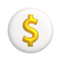 Golden dollar sign on white button. 3d realistic vector design element.