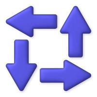 Set of purple arrows. Up, down, right, left. 3d realistic design element. Vector illustration.