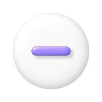 Math 3D icon. Purple arithmetic minus sign on white round button. 3d realistic design element. vector