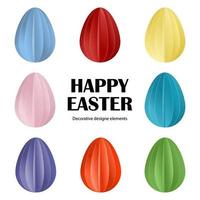 Happy easter. Set of 8 colored Easter eggs in cut paper style. vector