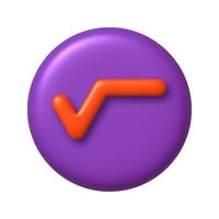 matemáticas 3d icono. naranja cuadrado raíz firmar en púrpura redondo botón. 3d realista diseño elemento. vector
