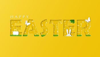 Happy easter. Greeting card in paper cut style. vector