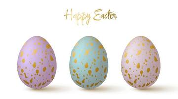 Easter eggs collection. Lovely 3d design elements in pastel colors with a gold spotted pattern. vector