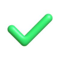 Green confirm check mark icon. 3d realistic design element. vector