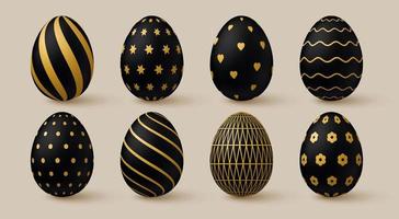 Pascua de Resurrección huevos recopilación. negro y oro 3d elegante diseño elementos. vector