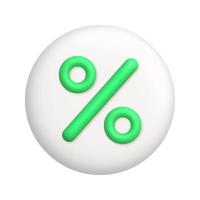 Green percent sign on white button. business and science icon. 3d realistic vector design element.