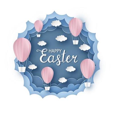 Happy easter. Postcard in paper cut style.