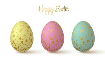Pascua de Resurrección huevos recopilación. encantador 3d diseño elementos en pastel colores con oro manchado modelo. vector