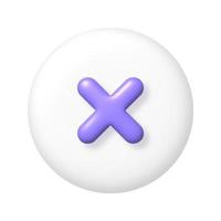 Math 3D icon. Purple arithmetic multiply sign on white round button. 3d realistic design element. vector