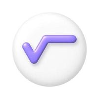 Math 3D icon. Purple square root sign on white round button. 3d realistic design element. vector