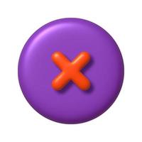 Math 3D icon. Orange arithmetic multiply sign on purple round button. 3d realistic design element. vector