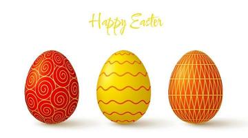 Easter eggs collection. Cute 3D design elements in bright colors with a pattern. vector