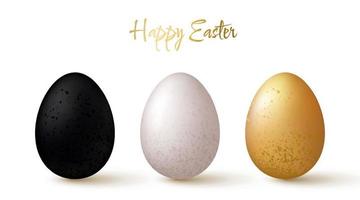 Easter eggs collection. White, black and gold 3d design elements. vector