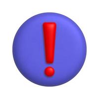 Red exclamation mark symbol on a purple button. Attention or caution sign icon. 3d realistic design element. vector