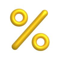 Golden percent sign on white background. business and science icon. 3d realistic vector design element.