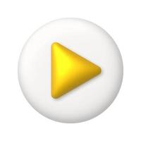 Golden arrow on white button. Play button. 3d realistic vector design element.