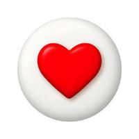 Red heart icon on white button. 3d realistic design element. vector