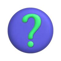 Infographics icon. Green question mark symbol on purple button. 3d realistic design element. vector