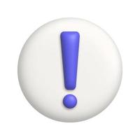 Purple exclamation mark symbol on a white button. Attention or caution sign icon. 3d realistic design element. vector