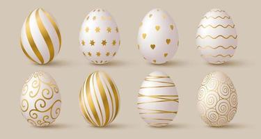 Easter eggs collection. White and gold 3d elegant design elements. vector