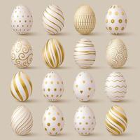 Easter egg collection. White and gold 3d elegant design elements. vector