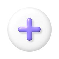 Math 3D icon. Purple arithmetic plus sign on white round button. 3d realistic design element. vector