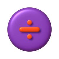 matemáticas 3d icono. naranja aritmética división firmar en púrpura redondo botón. 3d realista diseño elemento. vector
