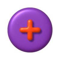 Math 3D icon. Orange arithmetic plus sign on purple round button. 3d realistic design element. vector