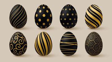 Easter eggs collection. Black and gold 3d elegant design elements. vector