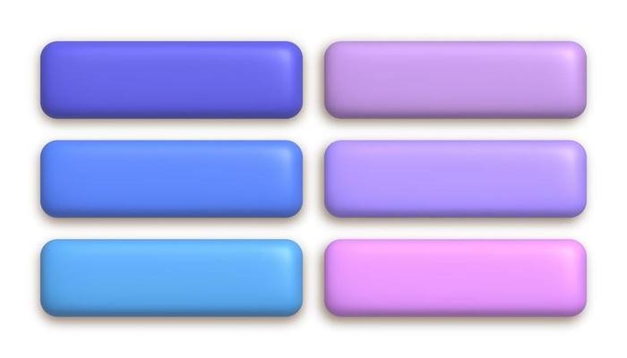 Set of cute colored 3d matte buttons for web design. 3d realistic design element.