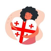 Support Georgia woman holds a heart with colors of georgian flag donating and volunteering concept vector