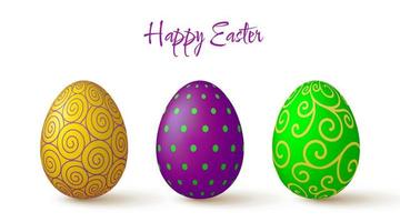 Easter eggs collection. Cute 3D design elements in bright colors with a pattern. vector