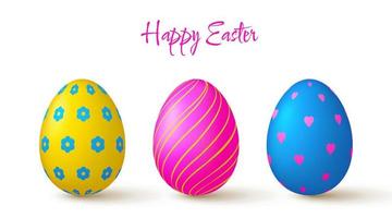 Easter eggs collection. Cute 3D design elements in bright colors with a pattern. vector