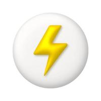 Golden lightning sign on white button. 3d realistic design element. vector illustration.