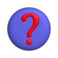 Infographics icon. Red question mark symbol on purple button. 3d realistic design element. vector