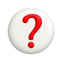 Red question mark symbol on white button. question icon. 3d realistic design element. vector