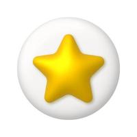 Golden star sign on white button. 3d realistic vector design element.