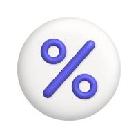 Purple percent sign on white button. business and science icon. 3d realistic vector design element.