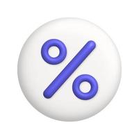 Purple percent sign on white button. business and science icon. 3d realistic vector design element.