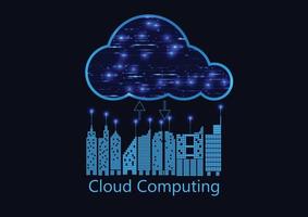 graphics building of a city with cloud concept data transfer cloud computing technology vector illustration